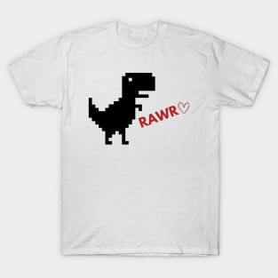 Rawr Dinosaur Happy Valentines Day - Game Pixel Dinosaur T-Shirt
